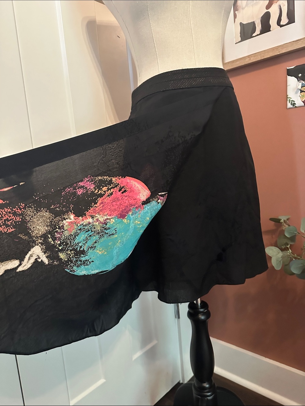 Anthropologie leifsdottir Corvida Black Asymmetrical Midi bird 4 silk skirt - Picture 2 of 14